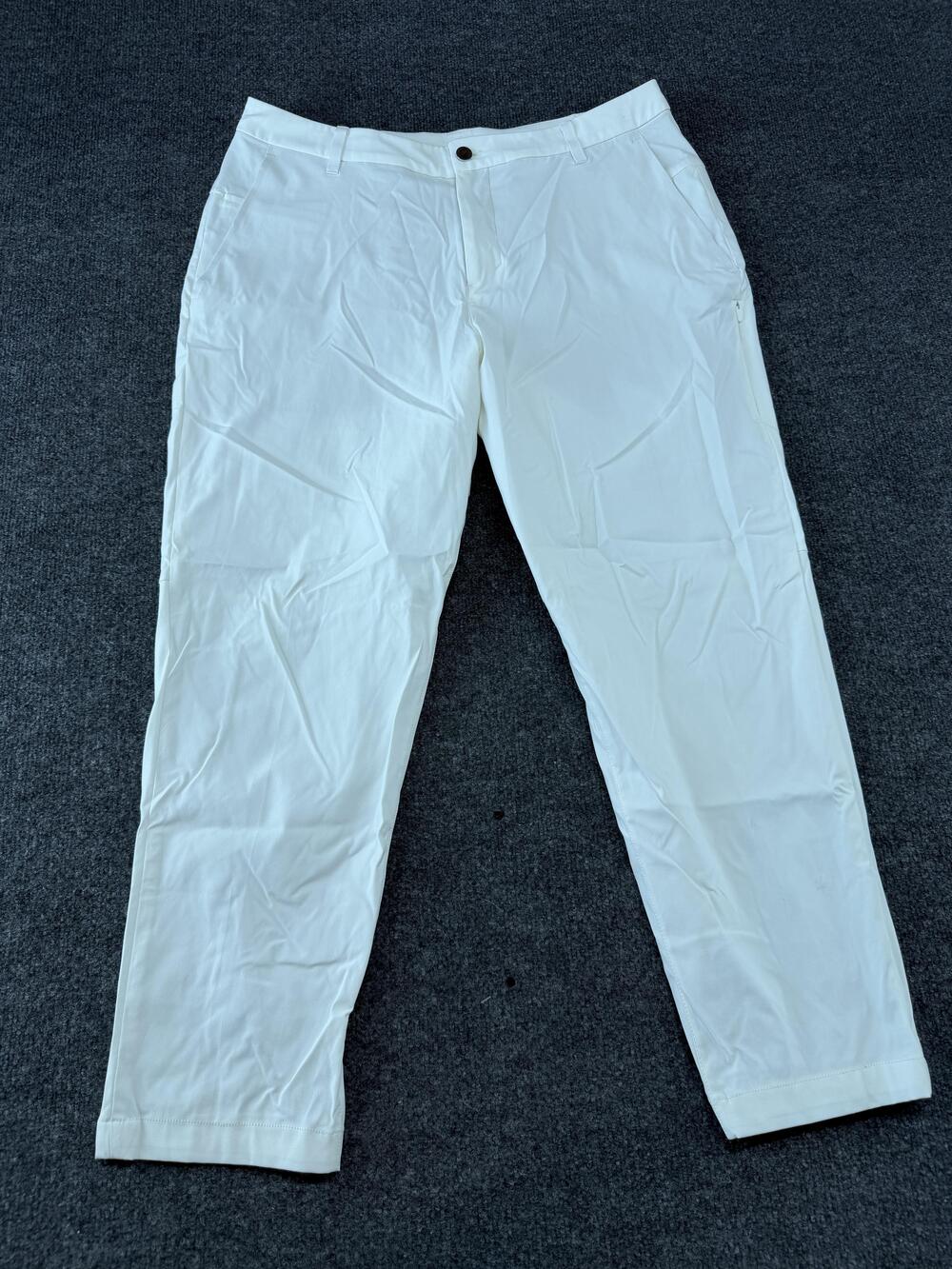 Lululemon Pants Mens 35 White Woven Khakis Stretch Zip Pocket 27 Inseam Travel